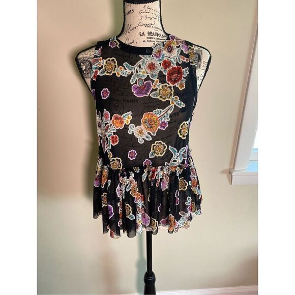 Ginger G Tops - Ginger G Sheer Floral Peplum Tank Top. Size S
